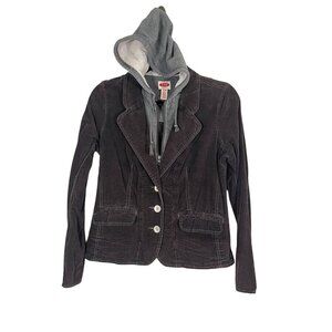 Retro Corduroy Hoodie Jacket 7 Black Y2K Grunge Preppy Classic Metallic 80s